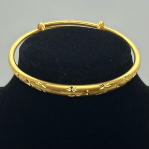 Gold Tone Adjustable Hinged Bangle Bracelet Starburst Engraved Design New